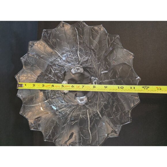 Scandinavian Ice Clear Cabbage Leaf  Glass 4 Footed Serving Bowl - Picture 4 of 6